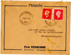 Lettre De Excideuil (07.06.1945) Pour Carcasonne Yv N°685 Et 691 - 1944-45 Marianna Di Dulac