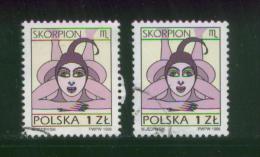 POLAND 1996 SIGNS OF THE ZODIAC ISSUE SCORPIO SCORPION USED BOTH ORDINARY & FLUORESCENT PAPER VARIETIES - Astrology