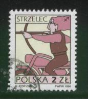 POLAND 1996 SIGNS OF THE ZODIAC ISSUE SAGITTARIUS ARCHER USED FLUORESCENT PAPER VARIETY - Usados