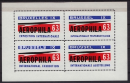 Belgium - Philatelic Exhibition AEROPHILA BRUXELLES 1963 Brussel - Philatelist Memorial Sheet LABEL VIGNETTE CINDERELLA - Andere & Zonder Classificatie