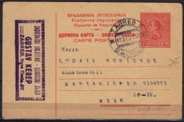 1931 Yugoslavia  - Stamped STATIONERY - POSTCARD - Zagreb / Wien - Postwaardestukken