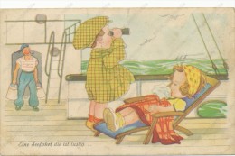 Enfants - Illustration Seasickness, Seekrankheit, Lustige Seefahrt Mädchen Mit Fernglas, AMAG No.0434, Vintage Postcard - Humorous Cards