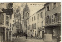 Carte Postale Ancienne Anglès Du Tarn - Rue De La Place Et Clocher - Angles
