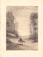 DESSIN ORIGINAL DU XIX° Siècle, Signé "Paul NORMAN" Ou (Paul Normand?) Représentant Un Cavalier Dans La Forêt - Sonstige & Ohne Zuordnung