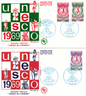 France For UNESCO FDCs Scott #2O9, #2O10, #2O12 Human Rights Flame - Cartas & Documentos