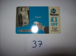MERCURY CARDS - £1 Off £5 Of Calls For Only £4  - 5£ - Voir Photo (37) - Mercury Communications & Paytelco