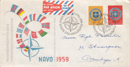 Netherlands KLM Airmail Par Avion Label Ersttags Brief FDC Cover 1959 NATO Nordatlantikpakt - Posta Aerea