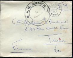 MAROC - LETTRE EN FRANCHISE MILITAIRE, " B.A.N. AGADIR ", OBL. AGADIR B LE 20/3/1957 - TB - Usati
