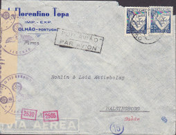 Portugal Airmail Via Aerea J. FLORENTINO TOPA, OLHAO 1942 Cover Letra To Sweden German Censor Zensur Label (2 Scans) - Covers & Documents