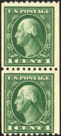 US #441 Mint Never Hinged 1c Washington Coil Pair From 1914, Perf 10 - Rollen