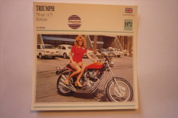 Transports - Sports Moto - Carte Fiche Moto - Jeune Femme Sur Triumph 750 - X 75 Hurricane  ( 1972 )( Description Au Dos - Motorcycle Sport