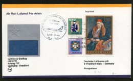 Yugoslavia 1974 Ljubljana - Frankfurt Germany Lufthansa Painting Star Aeroplane First Flight Cover # 16044 - Luftpost