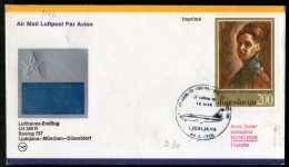 Yugoslavia 1974 Ljubljana - Frankfurt Germany Lufthansa Painting Star Aeroplane First Flight Cover # 6467 - Poste Aérienne