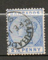 BARBADE  Victoria 2 1/2p Bleu 1882-86 N°41 - Barbados (...-1966)