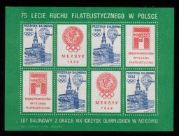 POLAND 1968 BALLOON POST TEMATICA 68 PHILATELIC EXPO S/S NHM CINDERELLA BALLOONS MEXICO OLYMPICS OLYMPIC GAMES TOWN HALL - Ballons