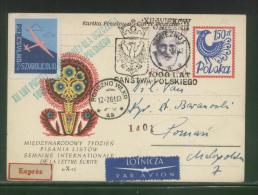 POLAND 1961 12TH GLIDER FLIGHT FOR 1000 YEARS OF POLAND GNIEZNO ROGOZNO WIELKOPOLSKA PC 1 TOWN CREST GREEN CACHET - Gliders