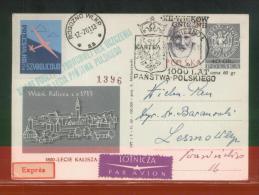 POLAND 1961 12TH GLIDER FLIGHT FOR 1000 YEARS OF POLAND GNIEZNO ROGOZNO WIELKOPOLSKA PC 2 TOWN CREST GREEN CACHET - Lettres & Documents