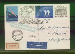 POLAND 1961 12TH GLIDER FLIGHT FOR 1000 YEARS OF POLAND GNIEZNO ROGOZNO WIELKOPOLSKA PC 4 TOWN CREST GREEN CACHET - Zweefvliegers