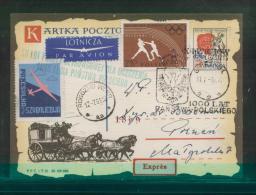 POLAND 1961 12TH GLIDER FLIGHT FOR 1000 YEARS OF POLAND GNIEZNO ROGOZNO WIELKOPOLSKA PC 5 TOWN CREST GREEN CACHET - Storia Postale