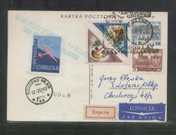 POLAND 1961 12TH GLIDER FLIGHT FOR 1000 YEARS OF POLAND GNIEZNO ROGOZNO WIELKOPOLSKA PC 6 TOWN CREST GREEN CACHET - Storia Postale