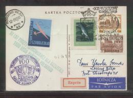 POLAND 1961 12TH GLIDER FLIGHT FOR 1000 YEARS OF POLAND GNIEZNO ROGOZNO WIELKOPOLSKA PC 7 TOWN CREST GREEN CACHET - Gleitflieger