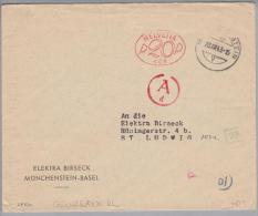 Schweiz Firmenfreistempel 1943-12-20 Münchenstein Grenzrayon-RL-Brief Nach St.Ludwig Mit 20Rp.Frei-O #408 - Covers & Documents