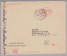 Schweiz Firmenfreistempel 1943-12-23 Münchenstein Zensurierter Grenzrayonbrief RL Nach St.Ludwig - Affrancature Meccaniche