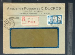 Enveloppe Recommandée 1929 Oran Algérie - Fonderie - Cartas & Documentos