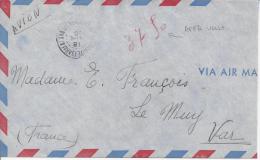 MADAGASCAR - 1950 -  LETTRE DE TANANARIVE A DESTINATION DE LE MUY - FR - - Brieven En Documenten