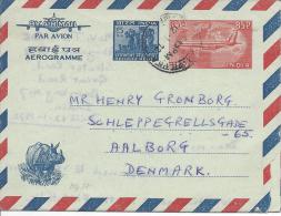 Bombay 12/1/1972 Pour Le Danemark Avion Personnage Rhinocéros Mammifère - Aerogramas