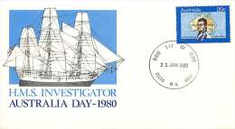 1980  Matthew Flinders - Official P.O. Cover - Perth FD Cancel Unaddressed - Primo Giorno D'emissione (FDC)