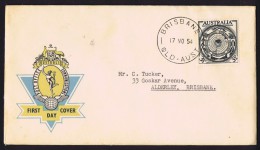 1954  Antarctic Research - P.O. Generic Yellow And Blue Hermes Cover - Brisbane Cancel - Primo Giorno D'emissione (FDC)