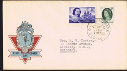 1963  Navigators 4/- Tasman And 5 D. Definitive  - P.O. Generic Blue And Red Hermes Cover - Brisbane FD Cancel - Primo Giorno D'emissione (FDC)