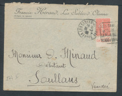 Semeuse 50c Rouge Avec Pub Le Coq Sur Lettre Des Sables D'Olonne Pour Soullans (Vendée) - Lettres & Documents