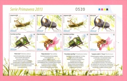 Uruguay Just Issued 2013 Insect Stamp Set FULL SHEET Bee Honeybees Beatle Locust - Abejas