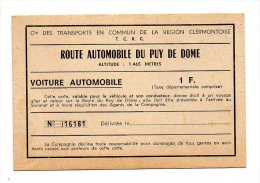 Route Automobile Du Puy De Dome - Cie Des Transports En Commun De La Région Clermontoise - Autres & Non Classés