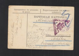 Russia POW PC 1916 Censor To Austria Moravia - Brieven En Documenten