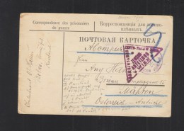Russia POW PC 1916 Censor To Austria Moravia - Cartas & Documentos