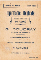 PHARMACIE CENTRALE à PARAME / HORAIRE DES MAREES 1936 (CARTE DOUBLE) - Seekarten