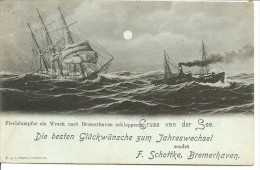 BREMEN: Fischdampfer Ein Wrack, Gruss Von Des See, Carte De Voeux De F. Schottke - Bremerhaven