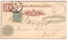 500/52 - REGNO 1878 , Cartolina Postale Di Stato Da Molfetta Per Trieste - Entero Postal