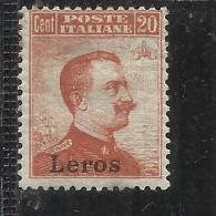 COLONIE ITALIANE EGEO 1917 LERO (LEROS) 20 CENTESIMI SENZA FILIGRANA MLH BEN CENTRATO - Egeo (Lero)