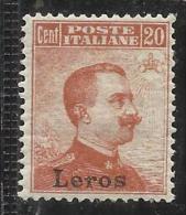 COLONIE ITALIANE EGEO 1917 LERO (LEROS) 20 CENTESIMI SENZA FILIGRANA MNH BEN CENTRATO - Egée (Lero)