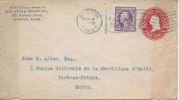 2c Rouge Flamme BOSTON 4/3/1913 BACK BAY (???) STATION 3 Avec Complément D´affranchissement PourHaïti - 1901-20