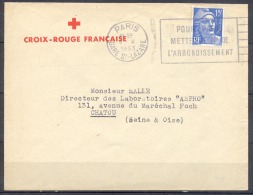 Lettre De La CROIX ROUGE FRANCAISE Cachet PARIS Annee 1953 GARE St LAZARE  Mne GANDON 15f Outremer - Rode Kruis