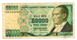 * TURCHIA TURKEY TURKEI   50000 Lirasi  (1989) -  P 203 - Green Number - Turkey