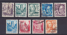 Württemberg-Hohenzollern 1947-48 Mi. 5, 7-8, 10, 18-19, 23, 29, 33, Persönlichkeiten, Schiller, Hölderlin Etc. - Württemberg