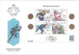 Oslo 5/10/1990 Bloc N° 14 Jeux Olympiques D'hinver De Lillehammer. Médailles D'or Norvégiennes Au J.O. - FDC