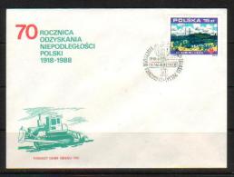 POLAND FDC 1988 70TH ANNIV OF GAINING INDEPENDENCE AFTER WW1 1918-1988 SERIES 2 PLANES FLIGHT Huta Stalowa Wola Trees - FDC