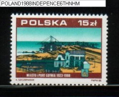 POLAND 1988 70TH ANNIV OF GAINING INDEPENDENCE AFTER WW1 1918-1988 SERIES 6 NHM Port Gdynia Ship Crane Container - FDC